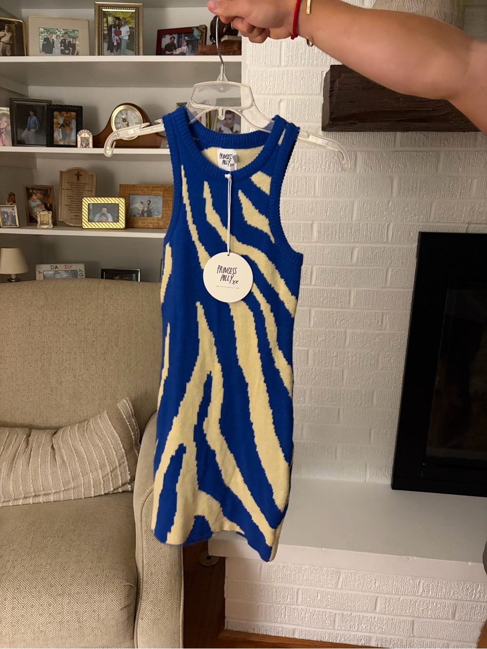 Princess Polly Blue and Cream Zebra Knit Mini Dress